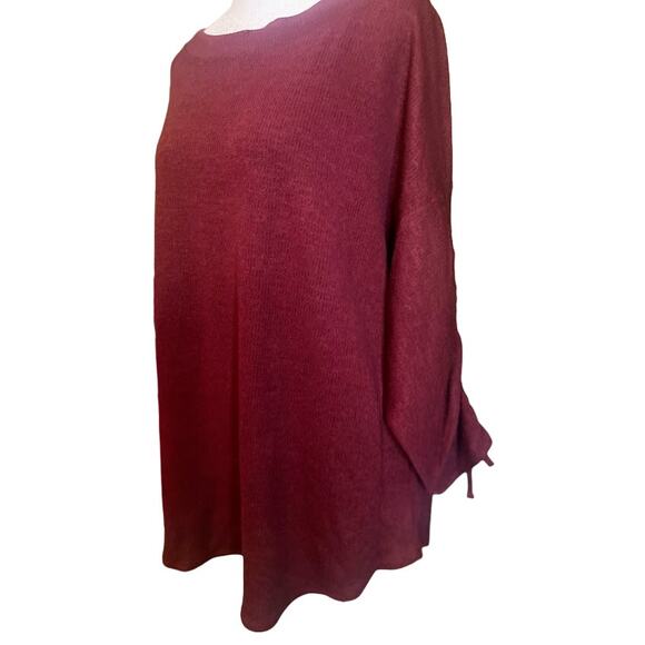 Max Studio Wine Tie Cinched Sleeve Ribbed Top Size 1X NWT - Picture 3 of 10